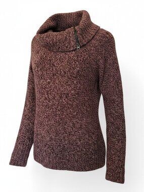 Purple Plum Cowl Neck Sweater Zipper Detail Cozy Core Relaxed Fit